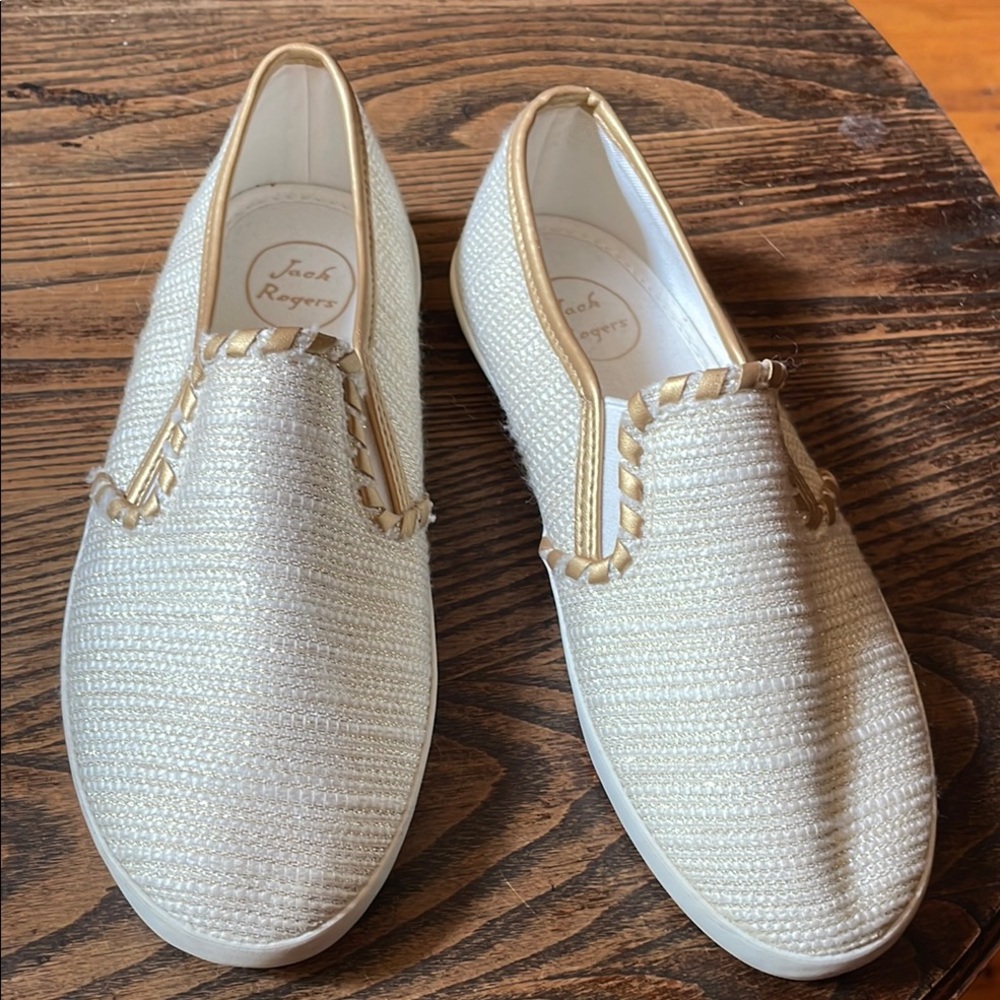 Jack Rogers Cream Loafers Slip-Ons with Woven Texture